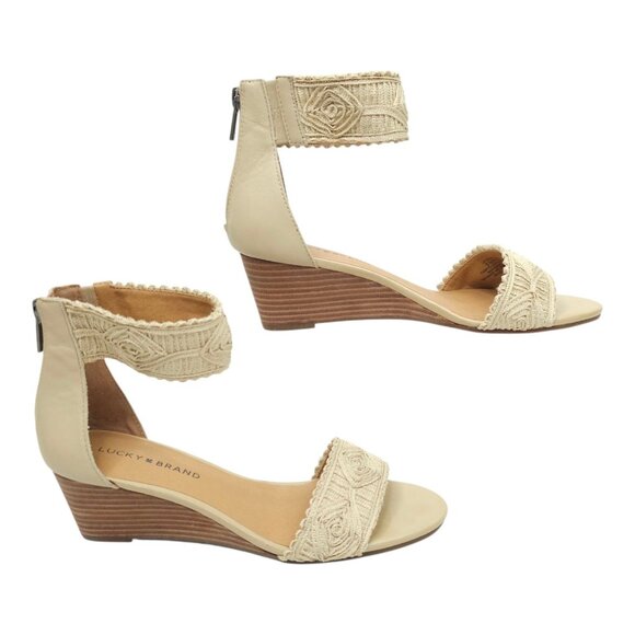 Lucky Brand Joshelle Wedge Heel Sandal Women 8.5 M Ankle Strap Zipper Back - Picture 15 of 15